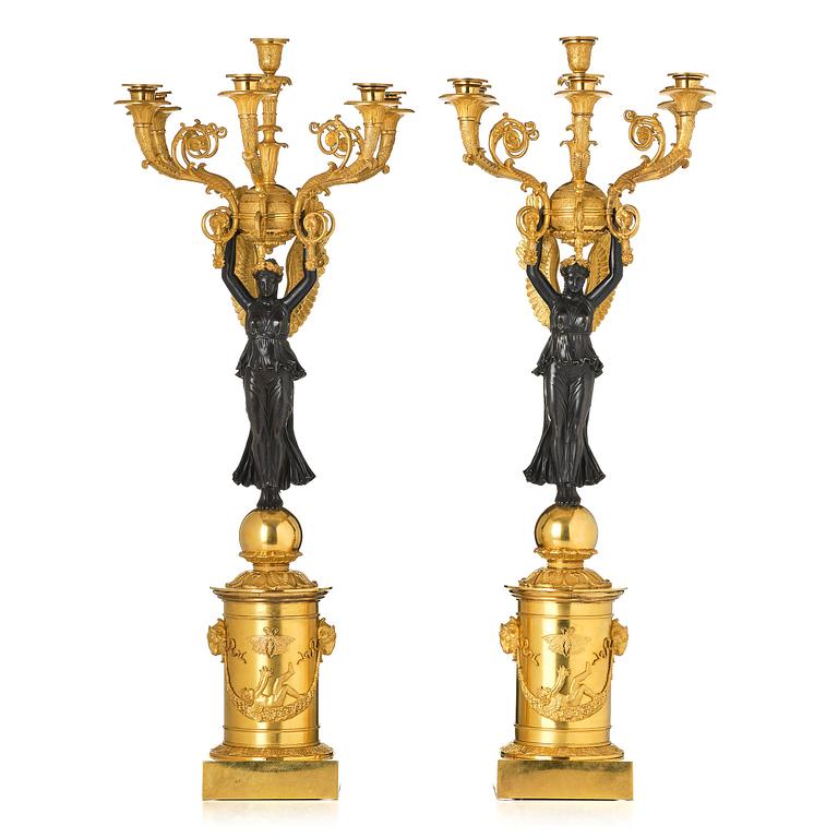 A pair of important six light Empire candelabra.
