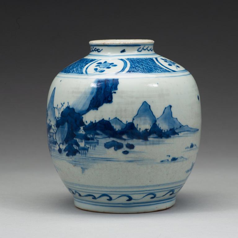 A blue and white jar, Ming dynasty, 17th Century.