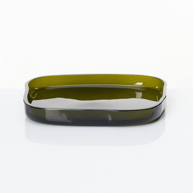 Alvar Aalto, a 'model 9769' green glass dish, Iittala, Finland 1956.