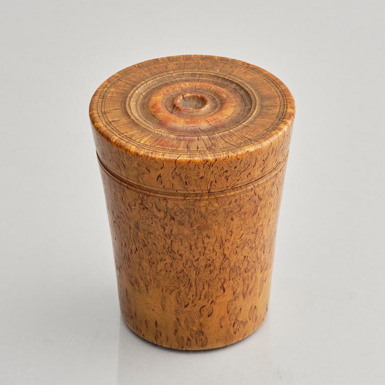 Three Swedish 18th century parcel-gilt silver beakers and a case of birch, different maker's.