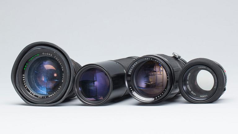 KAMERAOBJEKTIV, 4 st bland annat SOLIGOR TELE-AUTO 1:3.5 f=200mm No 1688603.