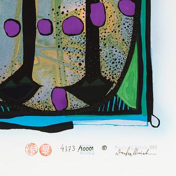 Friedensreich Hundertwasser, photo lithograph and silk screen with metal embossing, 1984. Signed and numbered 4373/10002.