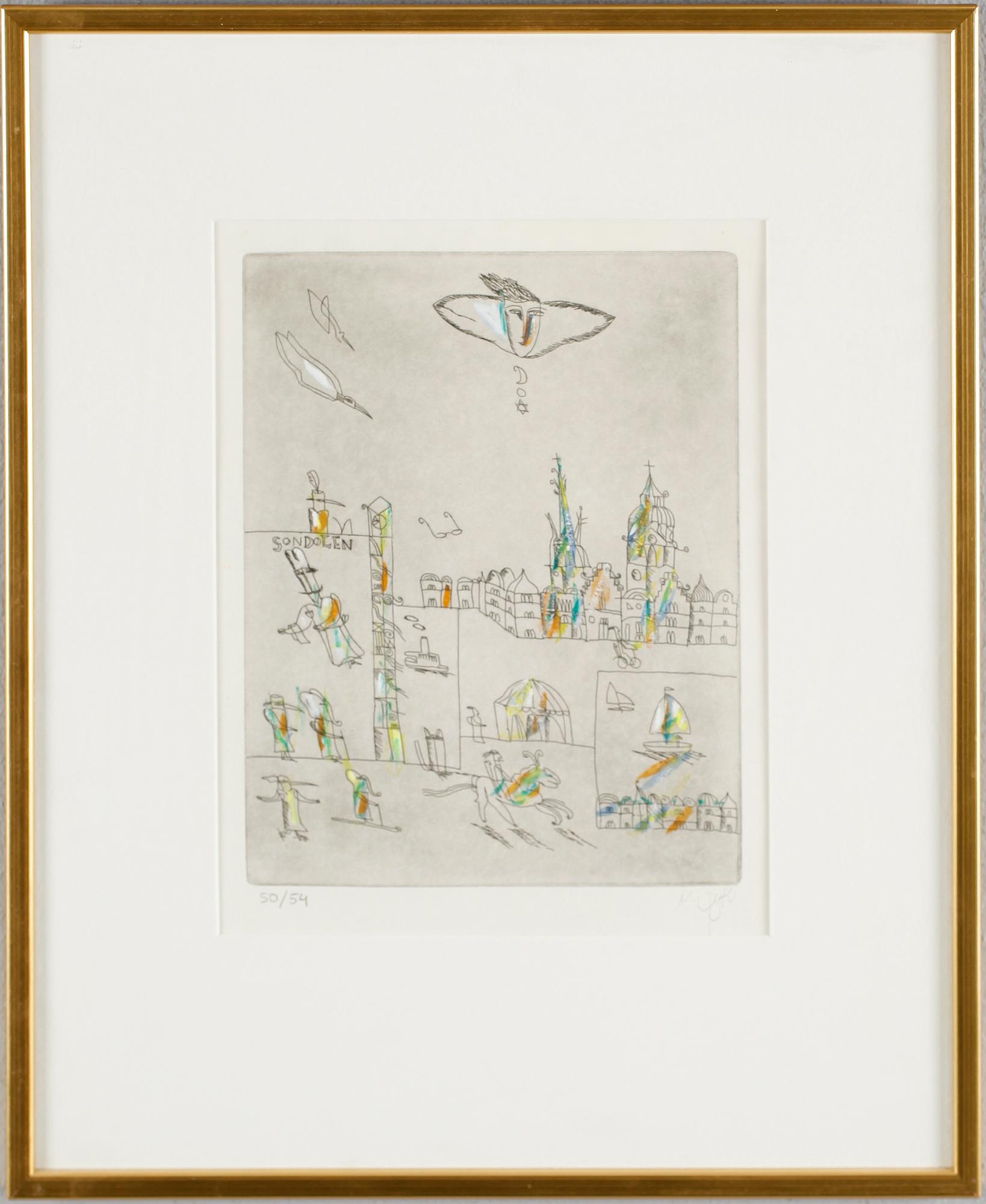 MADELEINE PYK, handkolorerad etsning, signerad och numrerad 50/54.