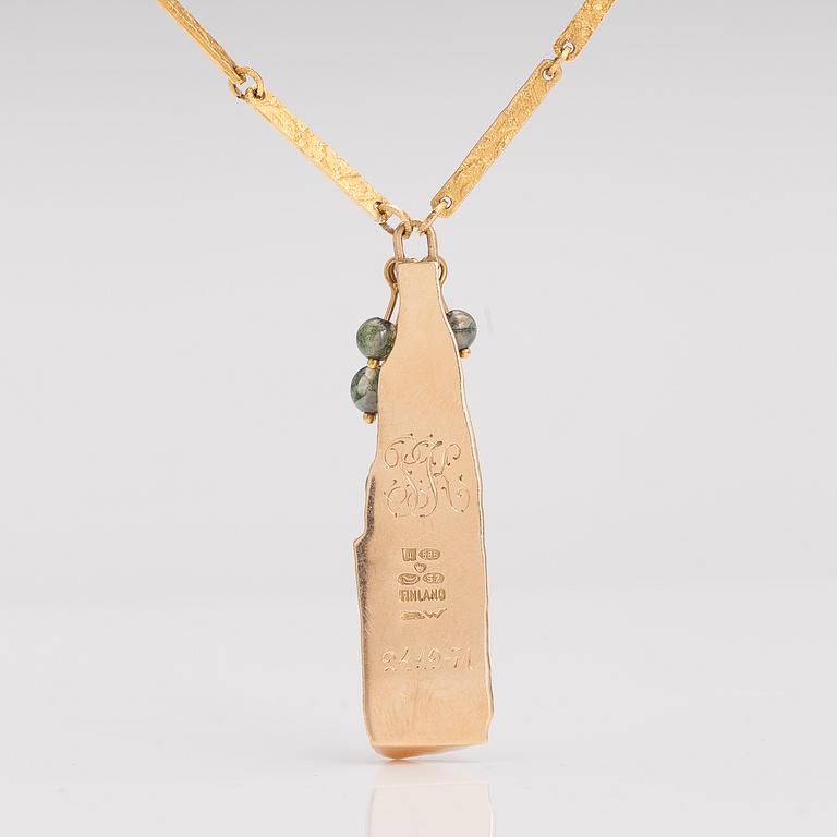 BJÖRN WECKSTRÖM, A 14K gold necklace "Golden tree", mossagate. Lapponia 1971.
