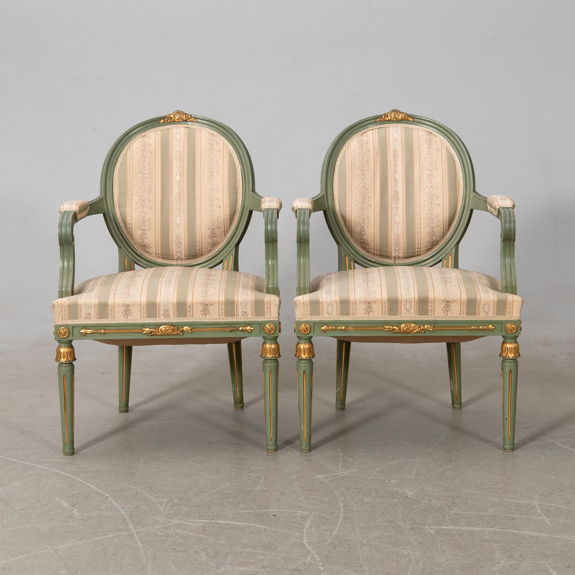 Salon group, 7 dlrs Gustavian style, first half of the 20th century.