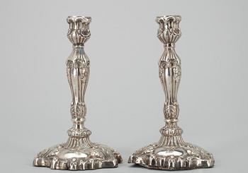 LJUSSTAKAR ETT PAR, silver, Stockholm 1850.