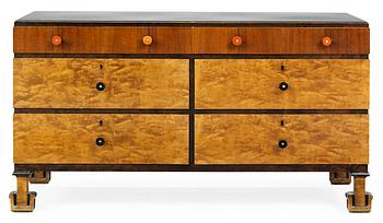 A Swedish stained birch and palisander chest of drawers, 1920-30's.