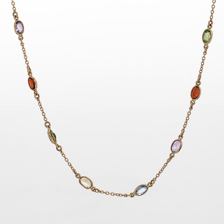 Halsband, 14K guld med slipade peridoter, granater, citriner och ametister.