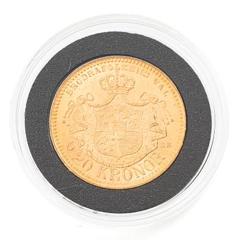 Guldmynt, Sverige, Oscar II 20 kronor, 1889.
