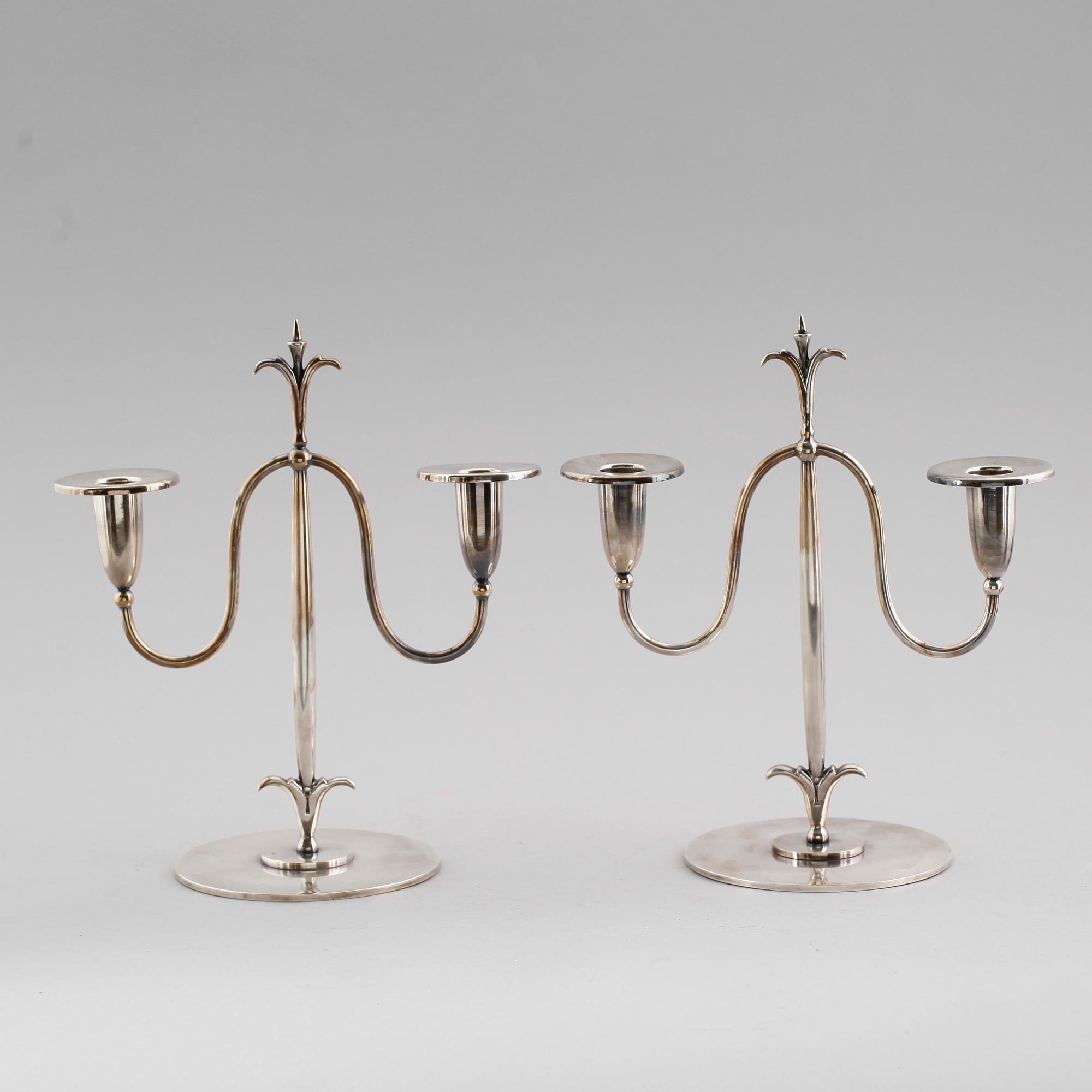 KANDELABRAR, 1 par, nysilver, 1930-tal.