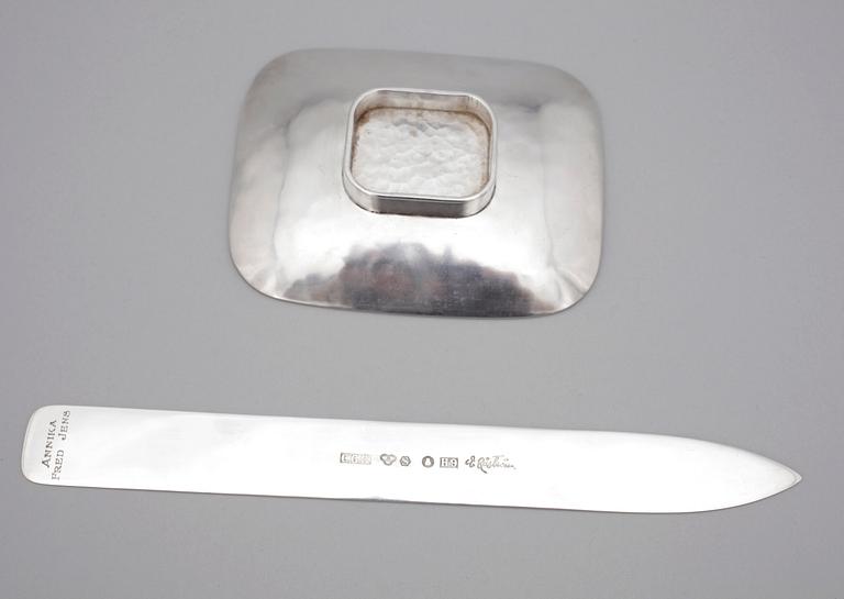 SKÅLFAT samt BREVKNIV, silver, bla Karl Edwin Jennling, 1960-tal. Tot vikt ca 293 g.