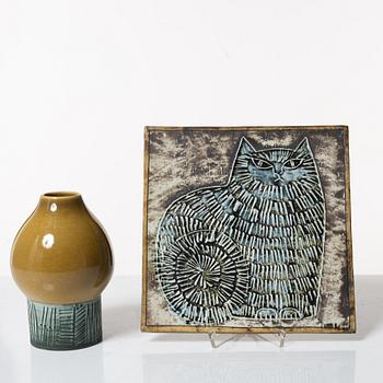 Lisa Larson, wall relief and vase, Gustavsberg.