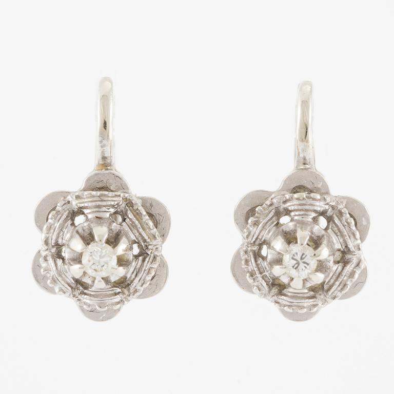 Earrings, a pair, 18K white gold with small brilliant-cut diamonds.