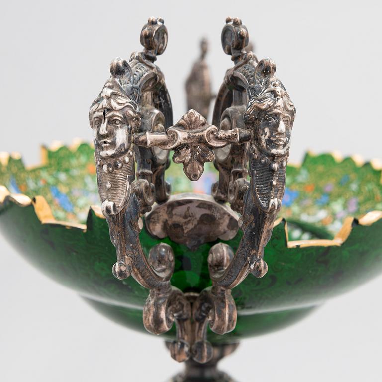 A late 19th-century footed fruitbowl in silver and glass from Germany.