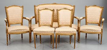 SALONGSMÖBLEMANG, 6 delar, Louis XVI-stil, 1900-talets första hälft.