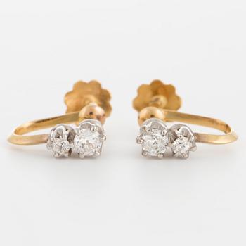 A pair 18K gold and old-cut diamond earrings.