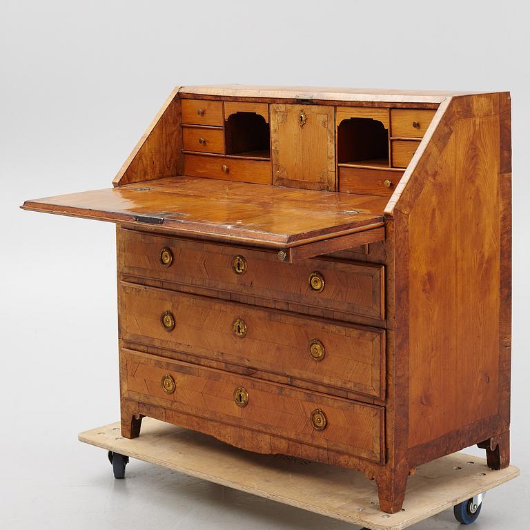 A Gustavian elm-veneered secretaire, late 18th century.