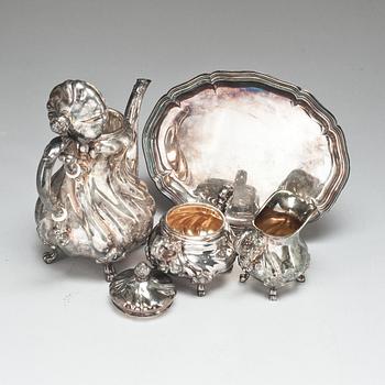 KAFFESERVIS, 4 delar, silver, svenska importstämplar,  bla 1941, vikt ca 964 gram.