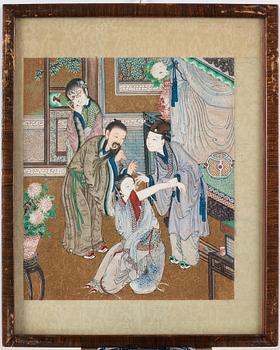 Kinesisk konstnär, färg och tusch på papper, nio stycken. Qingdynastin, 1800-tal.