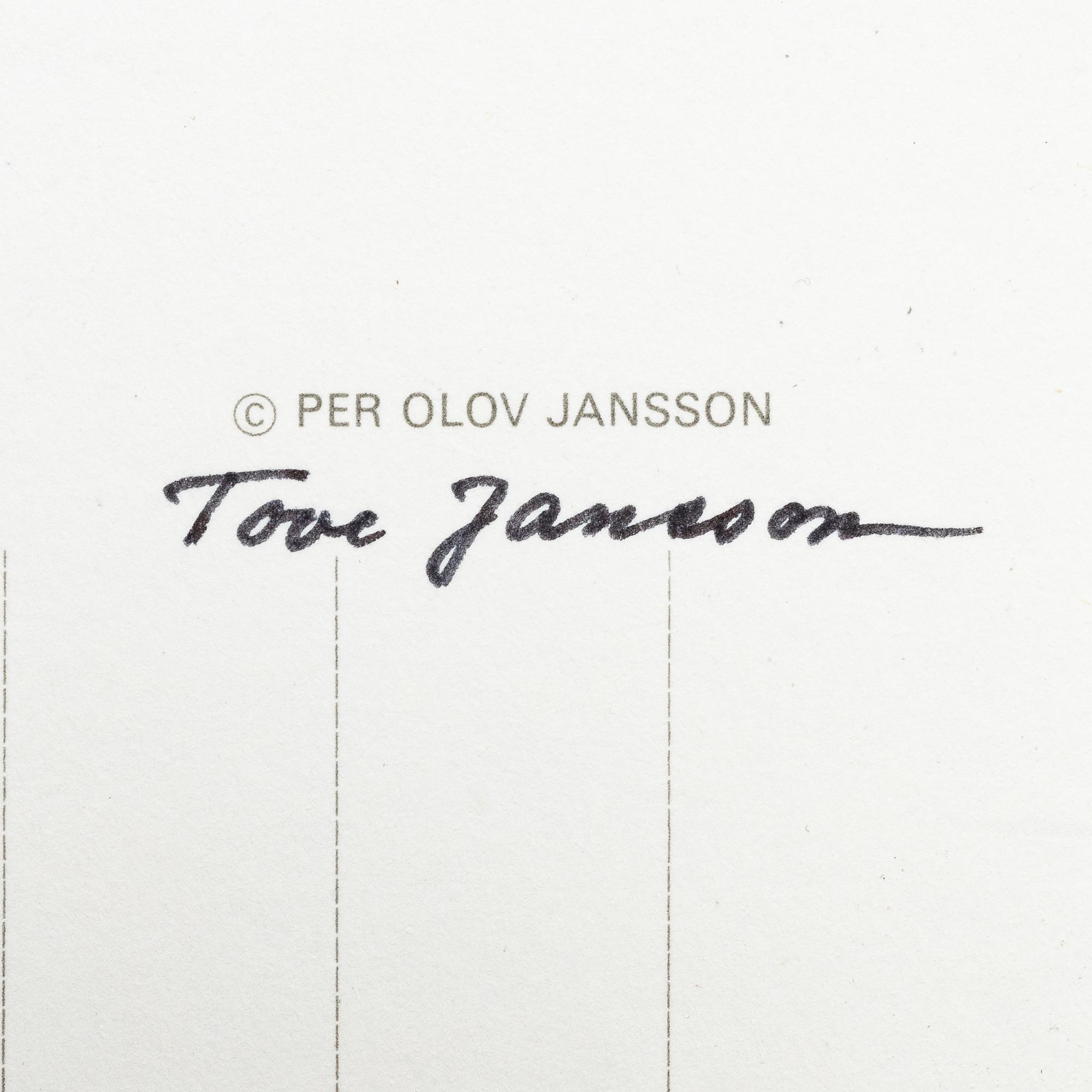 Tove Jansson, book, 'Muumi Hvitträskissä Mumintrollet i Hvitträsk 1974' signed, along with two signed postcards.