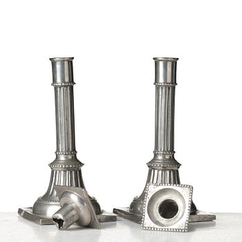 A pair of late Gustavian pewter candelsticks by Daniel Rising, Åbo 1797.