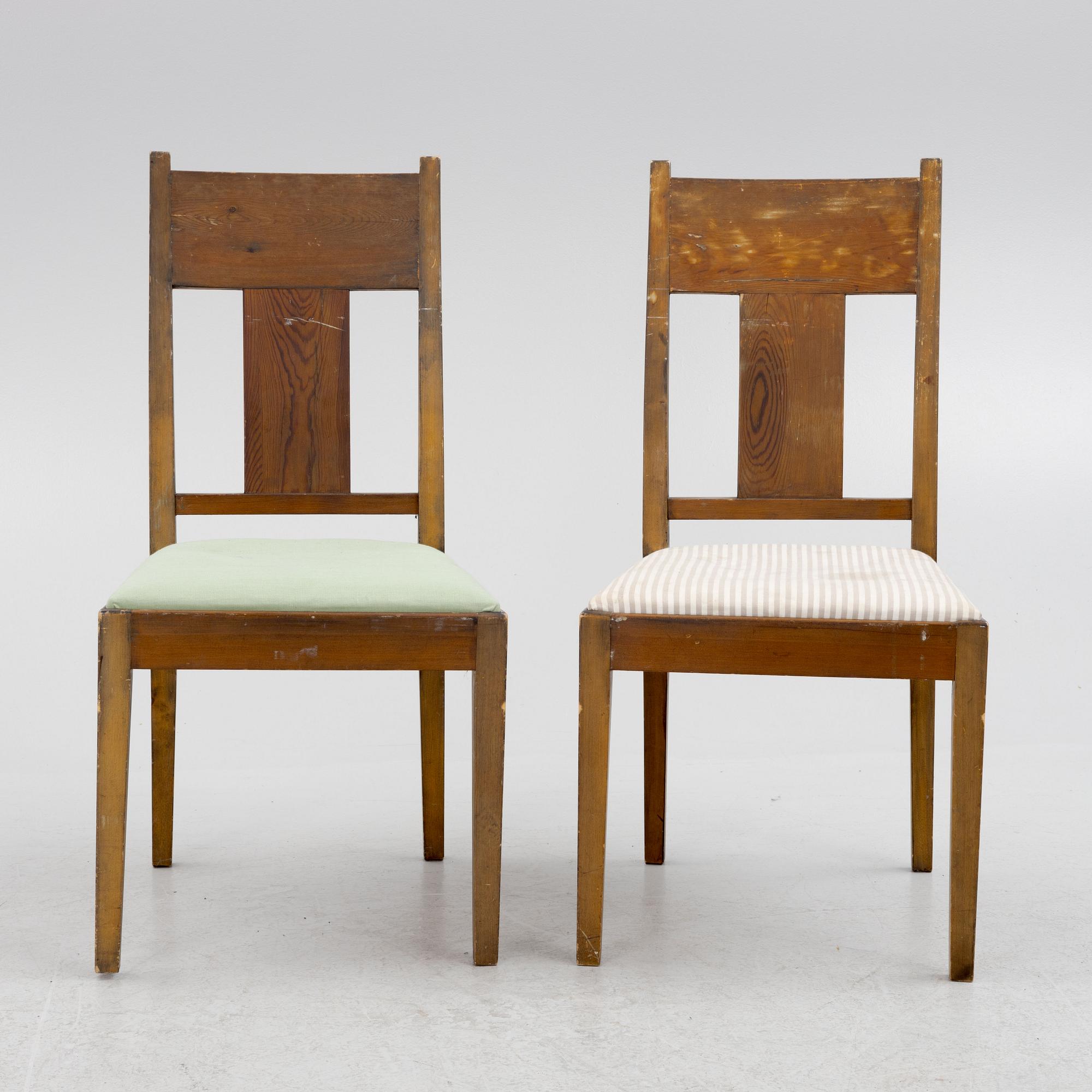 Carl Westman, a pair of stained pine chairs, Sweden ca 1910.