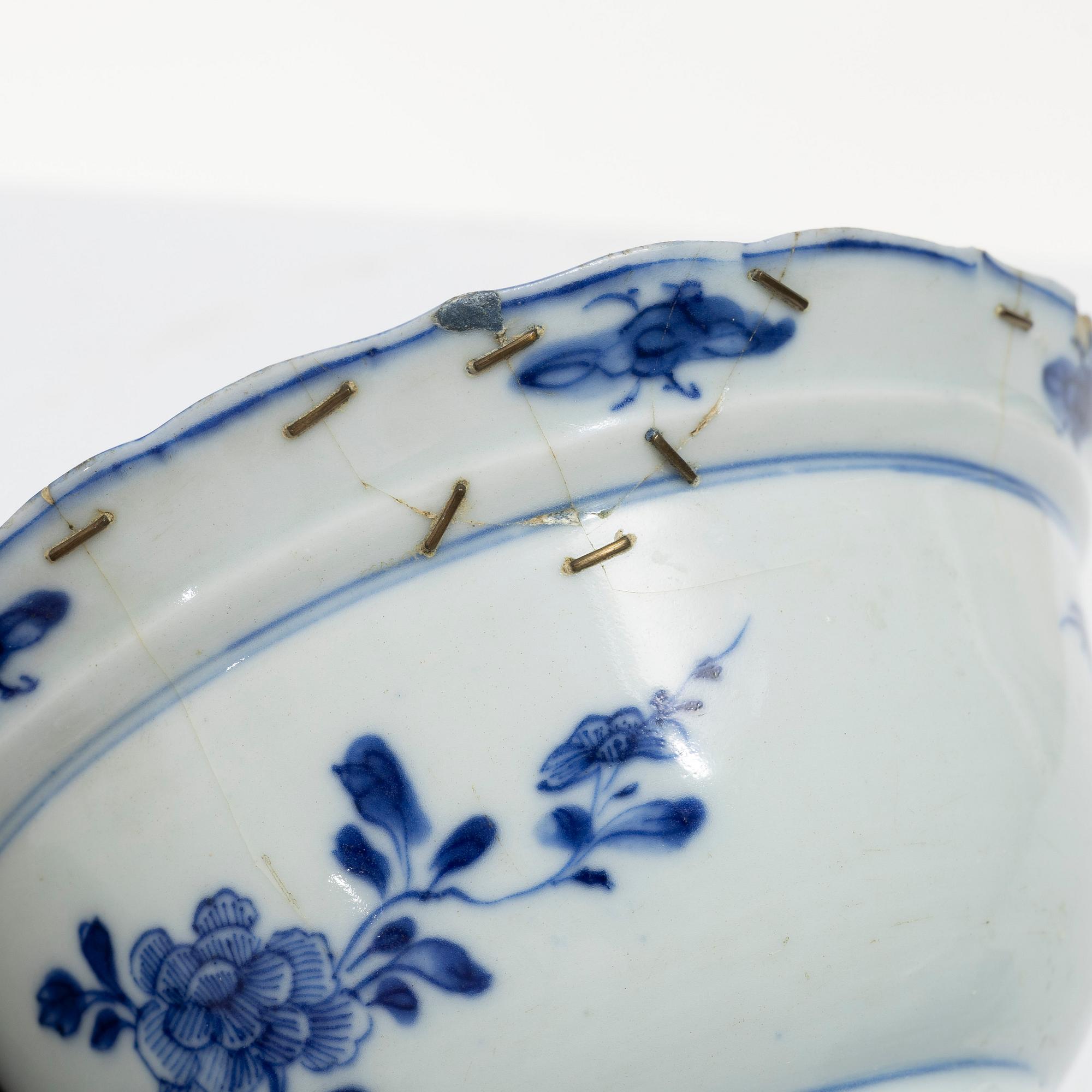 A blue and white butter dish with stand and cover, and a blue and white bowl with cover, China, Qianlong (1736-95).