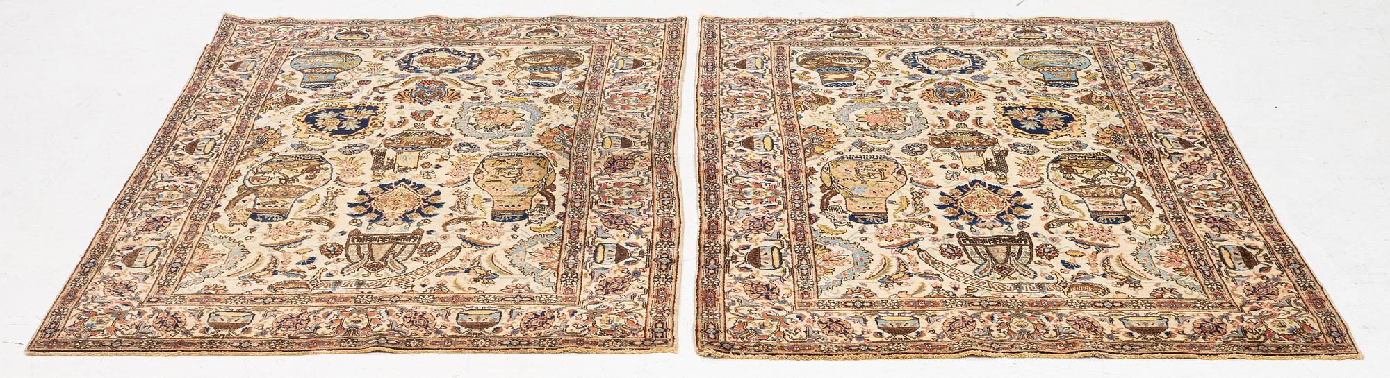 A pair of semi antique Tabriz rugs, Northwest Persia, c. 210 x 136 cm.