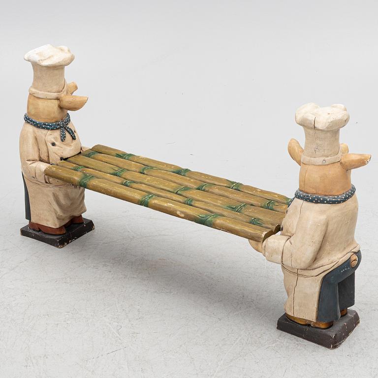 Bench with pigs, likely England, late 20th century.