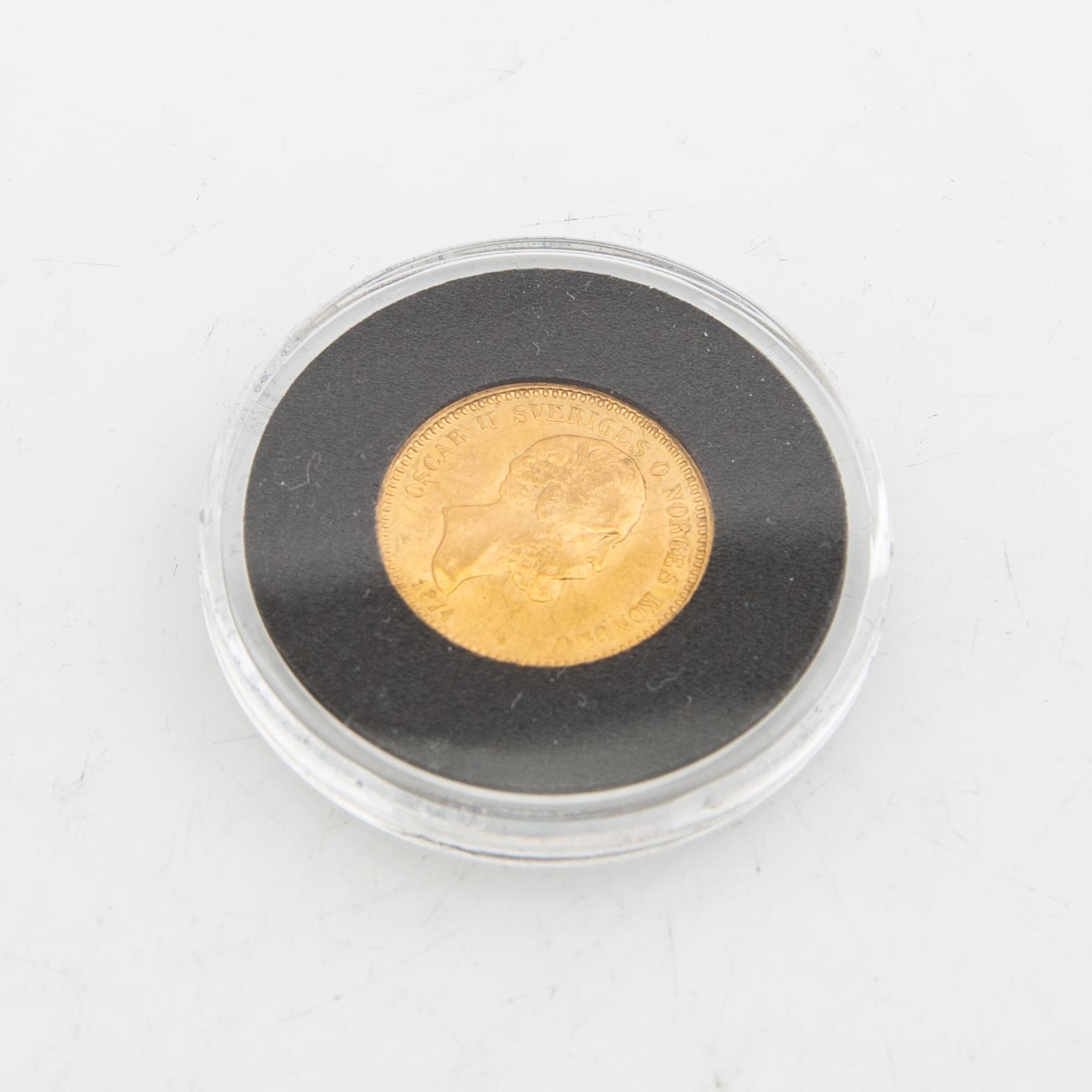 Guldmynt Sverige, Oscar II 10 kr, 1874.