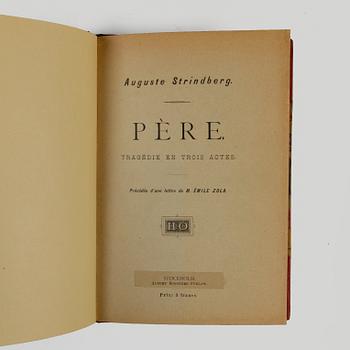 BÖCKER, 2 vol, "Fadren" resp "Père" av August Strindberg, Helsingborg 1887 resp Stockholm 1888.