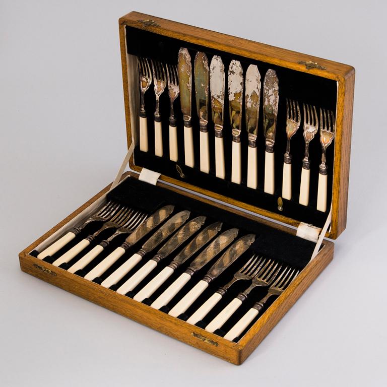 A 24-piece set of British EPNS salad cutlery from the early 20th Century.