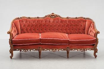 SOFFA samt FÅTÖLJER, ett par, rokokostil, 1900-talets andra hälft.