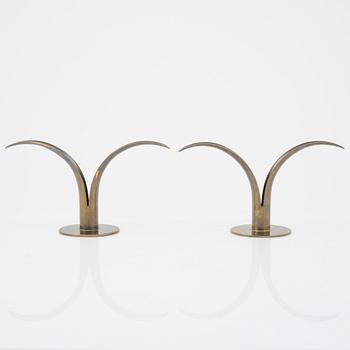 Ivar Ålenius-Björk, pair of bras candle holders, "Liljan", Ystad metall, mid 1900's.