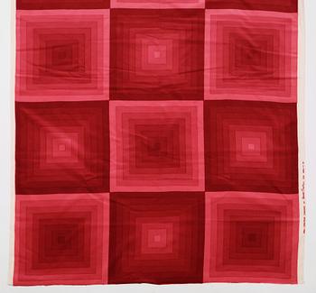 Verner Panton, CURTAIN, FABRIC AND SAMPLERS, 6 PIECES.  Cotton velor. A variety of dark to light red nuances and patterns. Verner Panton.