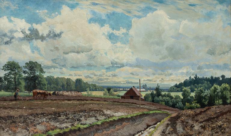 Johan Jacob Silvén, Summer Landscape with Ploughing Man.