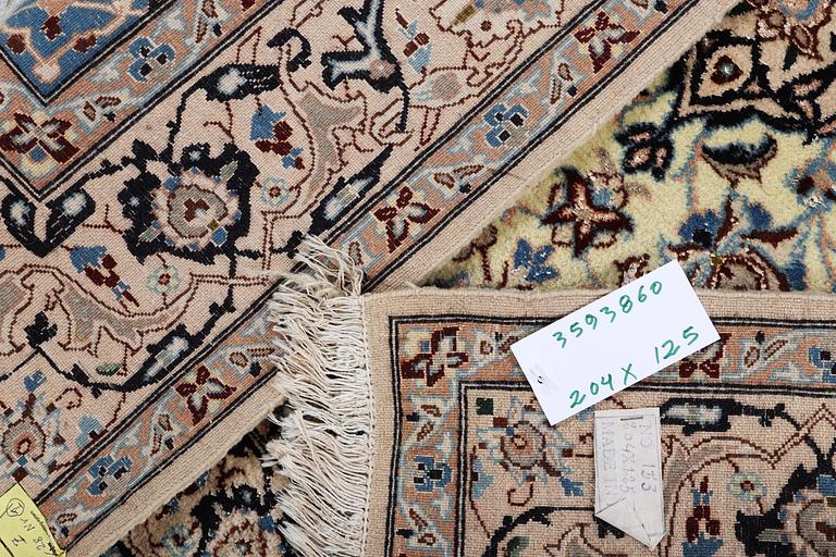A part silk Nain rug, 9LA, c. 204 x 125 cm.