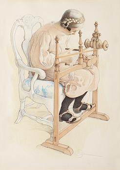 141. Carl Larsson, "The girl weaving red gold bands".