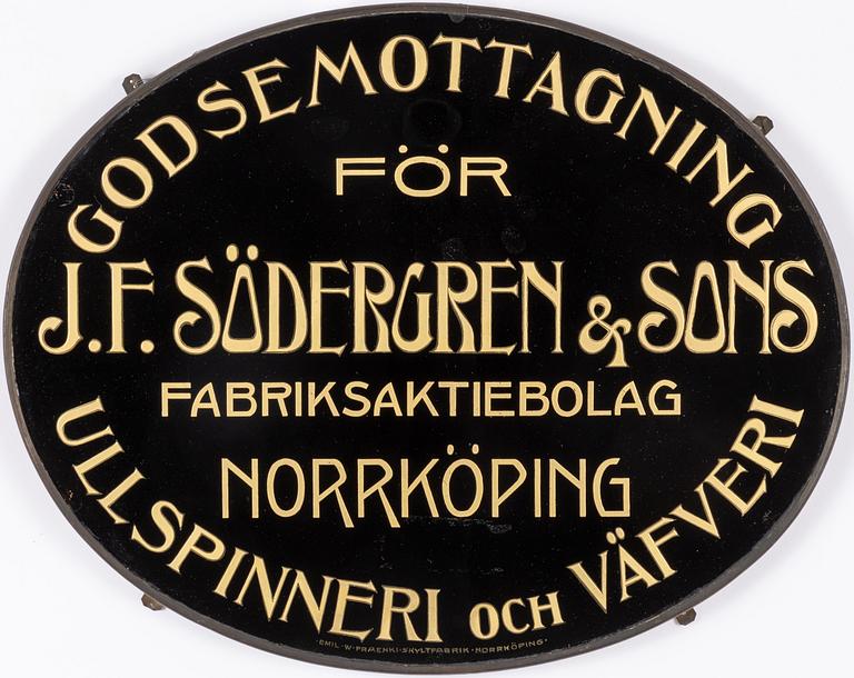A glass sign, Emil W Fraenki Skyltfabrik, Norrköping, circa 1900.