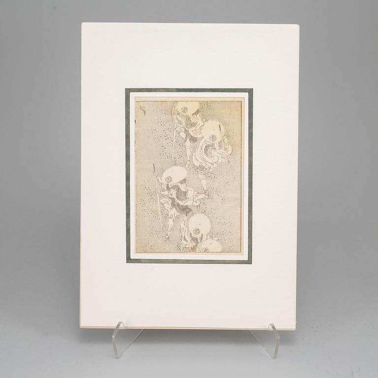 KATSUSHIKA HOKUSAI (1760–1849), after, a group of seven sheets/pages from album, Japan, 19th century.