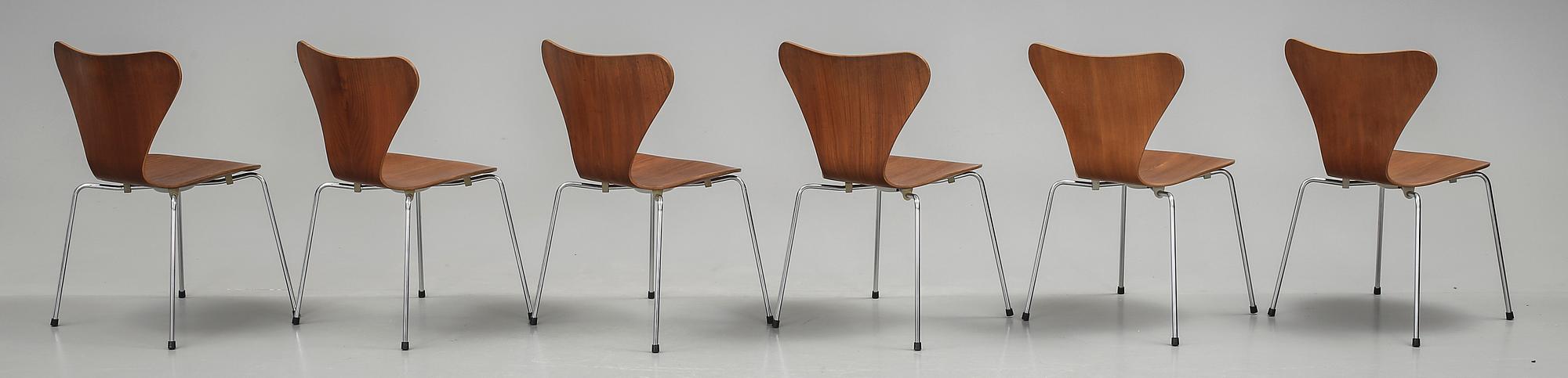 STOLAR, "Sjuan", 6 st, Arne Jacobsen, Fritz Hansen, 1960-tal.