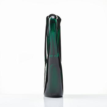 Giorgio Ferro, an oval, green glass vase, "Anse volante", A.VE.M (Arte Vetraria Muranese), Italy 1950's.