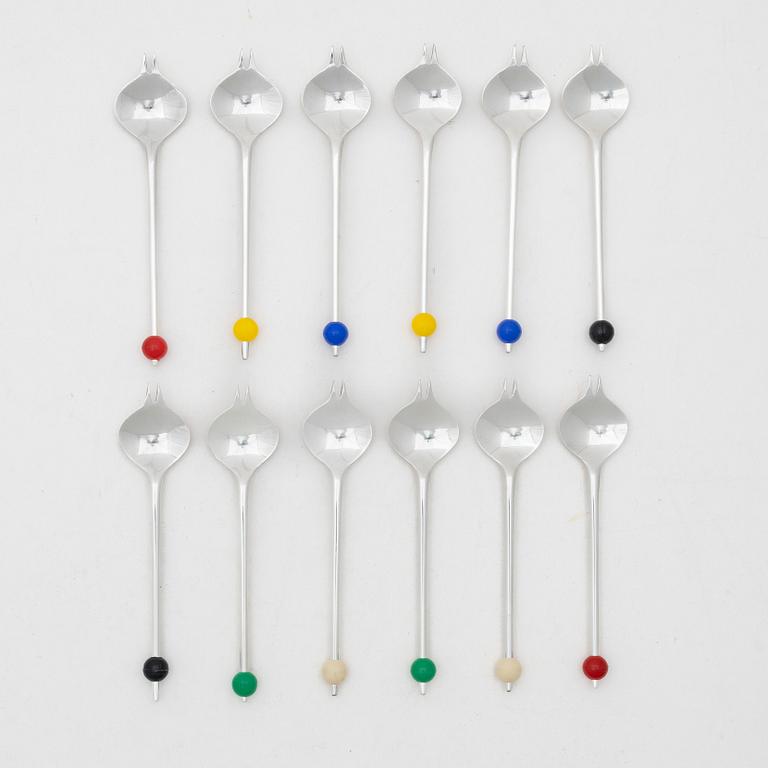 A silver dessert cutlery set, 12 pieces, marks of Guldsmedsaktiebolaget (GAB), Stockholm, Sweden 1964.