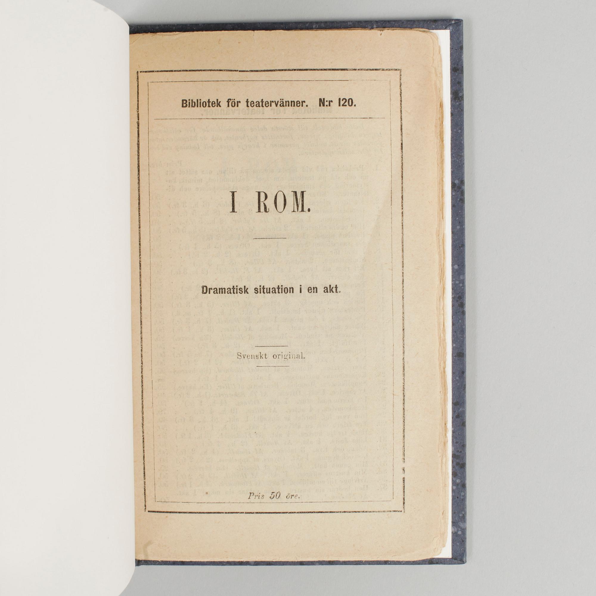 BOK, "I Rom" av August Strindberg, Stockholm 1870.