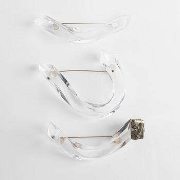Siv Lagerström, three brooches acrylic plastic and pyrite, 1970s.