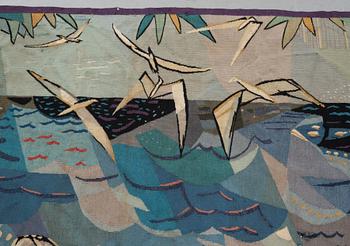 Lars Gynning, A TAPESTRY, "Les Pêcheurs de Puerto Rico", tapestry weave, ca 147,5-148,5 x 239 cm, signed PF Gynning.