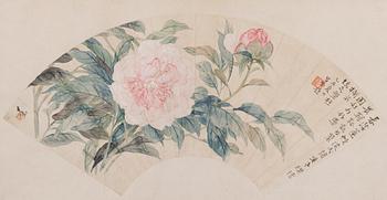 Solfjädersmålning, Pion, Kina, 1900-talets början.