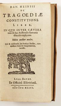 BÖCKER(ELZEVIRER), 2 vol, bla "De Tragoediae Constitutione Liber" av Daniel Hensius, Leyden 1643.