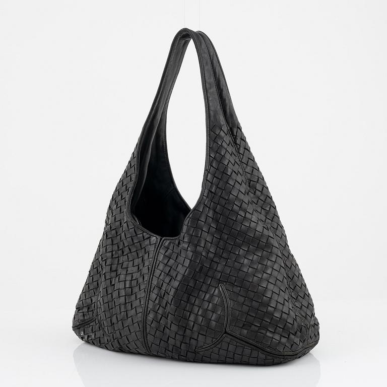 Bottega veneta, a black leather bag.