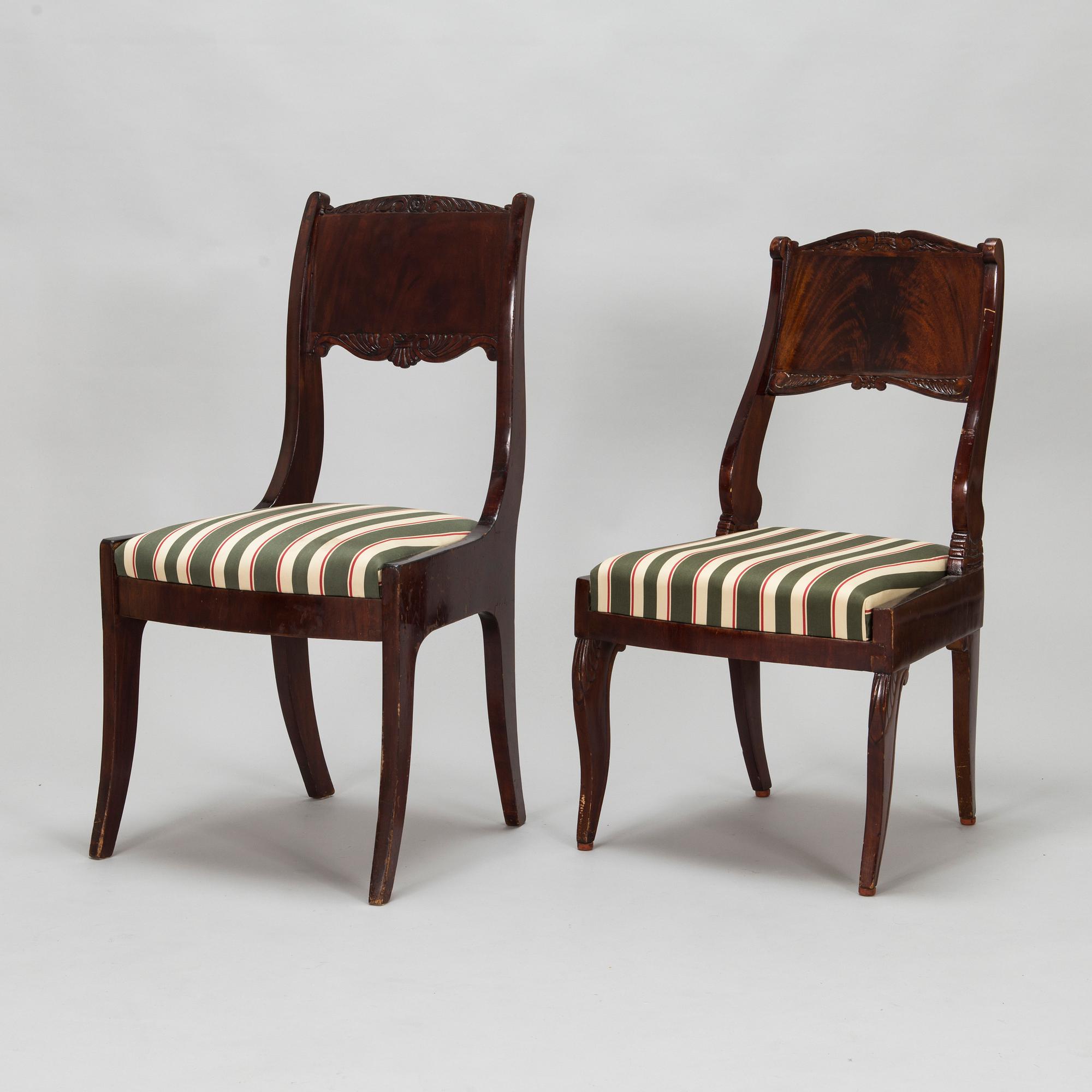 Seven mahogany veneered Empire style chairs, Russia / the Baltics, mid 19th century.